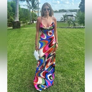 Pucci Onde-print Swirling Satin Maxi Dress